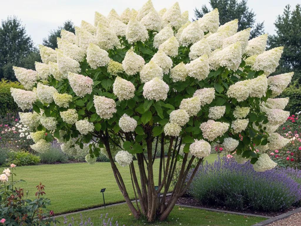 Aedhortensia Hercules suurte valgete koonusjate õisikutega